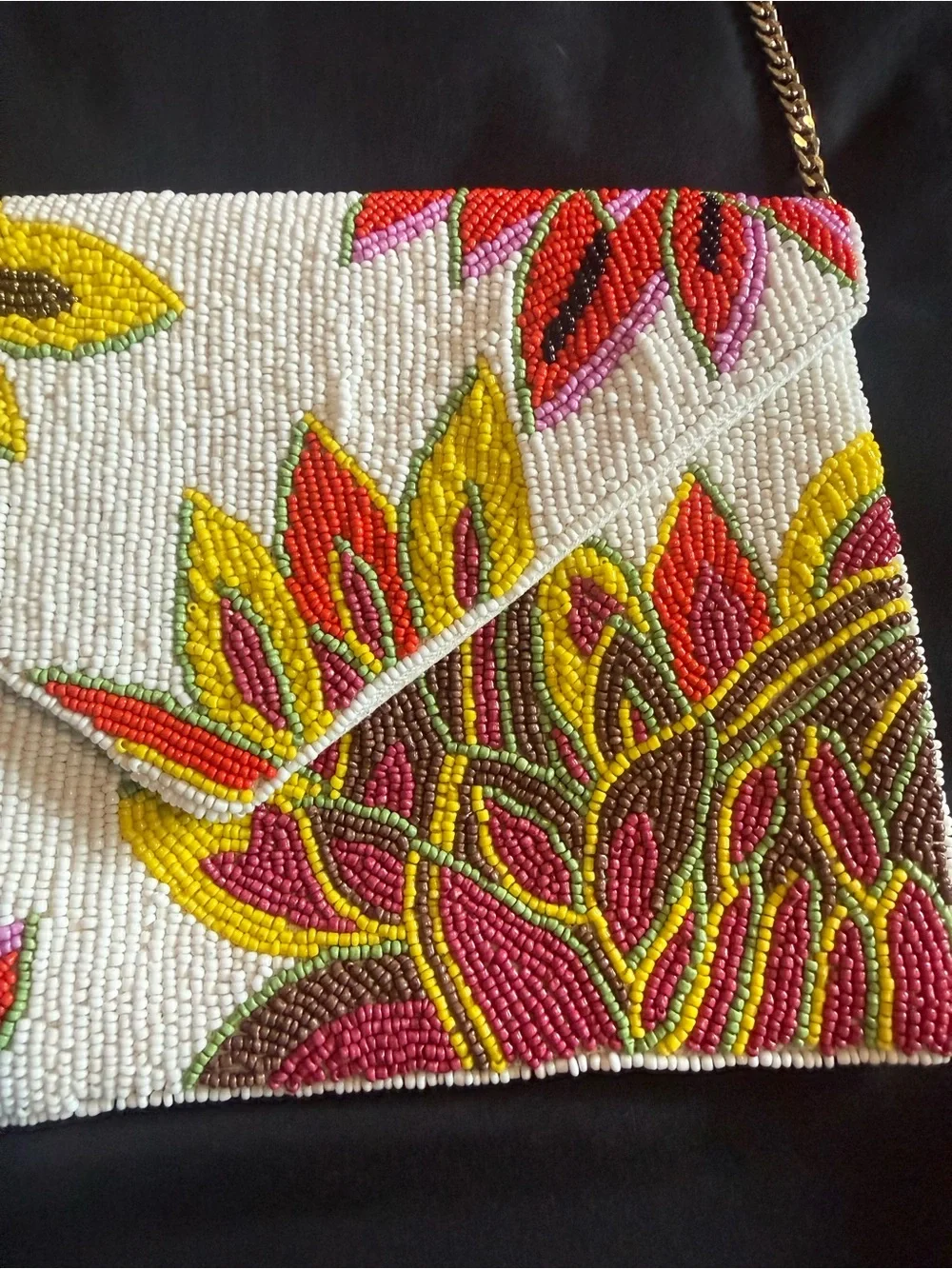 Beaded Floral Envelope Crossbody Bag - Yellow & Pink